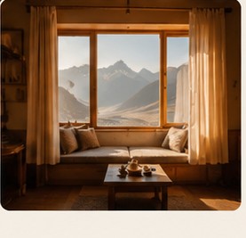 Warm room with tea and mountain view at Yankit Homestay